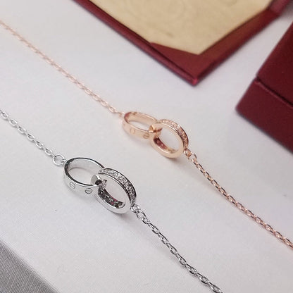 [Luna Brilliance]LOVE DOUBLE RING HALF DIAMOND BRACELET