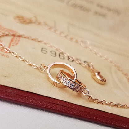 [Luna Brilliance]LOVE DOUBLE RING HALF DIAMOND BRACELET