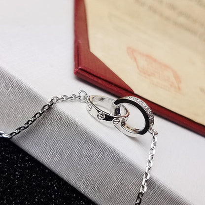[Luna Brilliance]LOVE DOUBLE RING HALF DIAMOND BRACELET