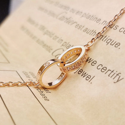[Luna Brilliance]LOVE DOUBLE RING HALF DIAMOND BRACELET