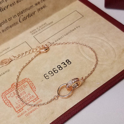 [Luna Brilliance]LOVE DOUBLE RING HALF DIAMOND BRACELET