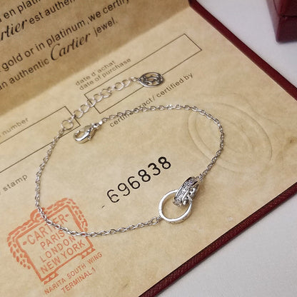 [Luna Brilliance]LOVE DOUBLE RING HALF DIAMOND BRACELET