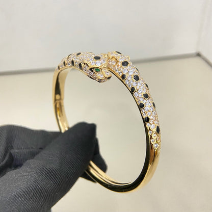 [Luna Brilliance]PANTHERE DOUBLE HEADED HALF DIAMOND OPEN BRACELET