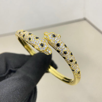 [Luna Brilliance]PANTHERE DOUBLE HEADED HALF DIAMOND OPEN BRACELET
