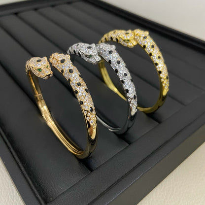 [Luna Brilliance]PANTHERE DOUBLE HEADED HALF DIAMOND OPEN BRACELET