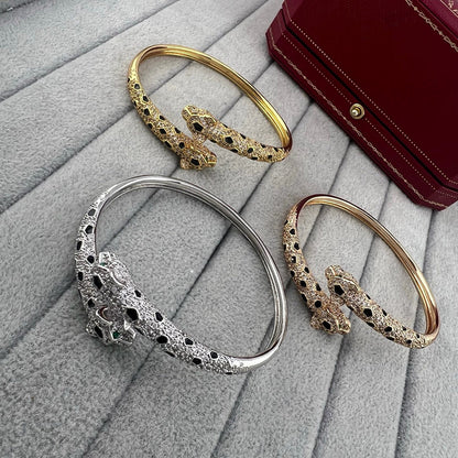 [Luna Brilliance]PANTHERE DOUBLE HEADED HALF DIAMOND OPEN BRACELET
