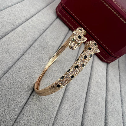 [Luna Brilliance]PANTHERE DOUBLE HEADED HALF DIAMOND OPEN BRACELET