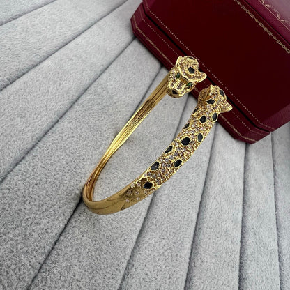 [Luna Brilliance]PANTHERE DOUBLE HEADED HALF DIAMOND OPEN BRACELET