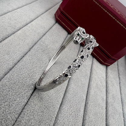 [Luna Brilliance]PANTHERE DOUBLE HEADED HALF DIAMOND OPEN BRACELET