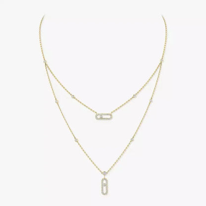 [Luna Brilliance]2 Rows Rose Gold Diamond Pave_ Necklace Move Uno
