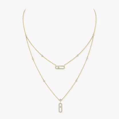 [Luna Brilliance]2 Rows Rose Gold Diamond Pave_ Necklace Move Uno
