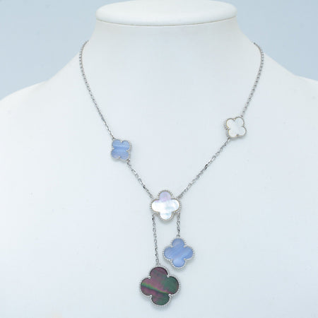 [Luna Brilliance]CLOVER MOP CHALCEDONY NECKLACE SILVER 6 MOTIF