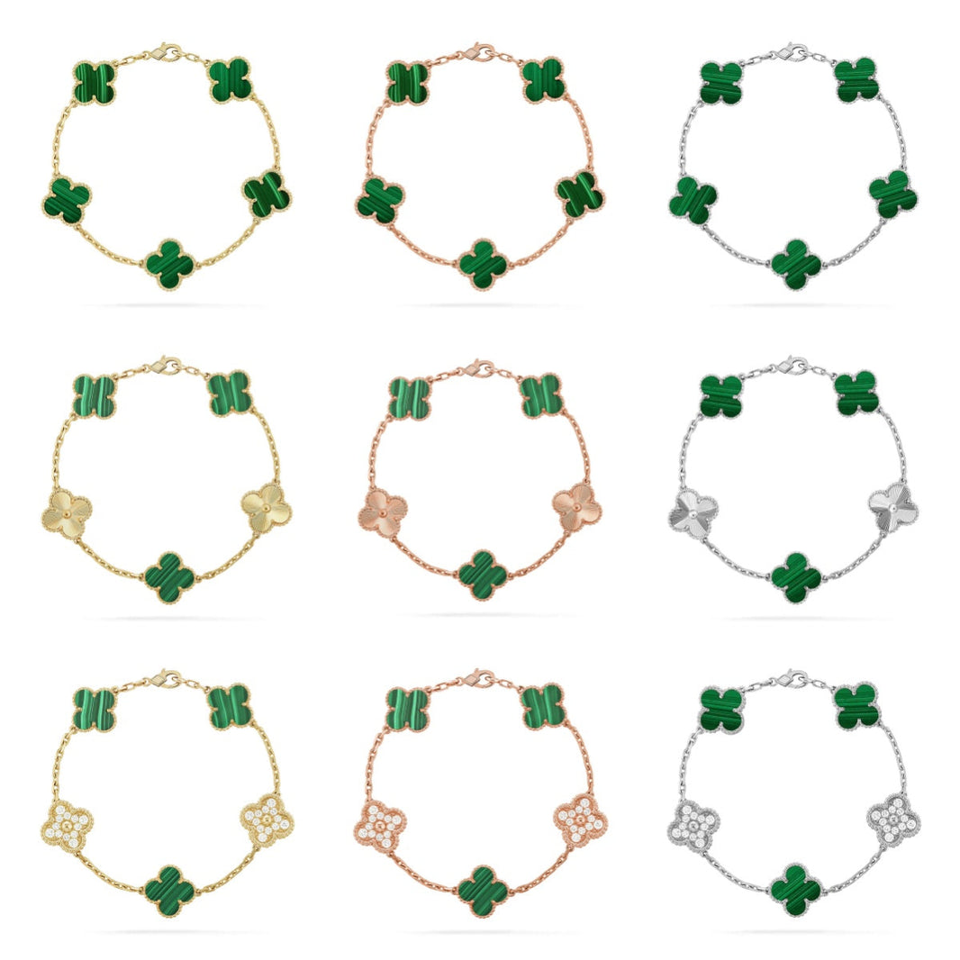 [LUXE] CLOVER 5 MOTIF MALACHITE BRACELET COLLECTION