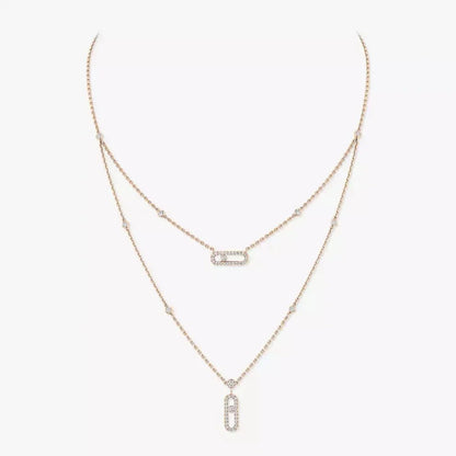 [Luna Brilliance]2 Rows Rose Gold Diamond Pave_ Necklace Move Uno