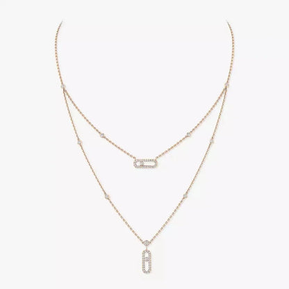 [Luna Brilliance]2 Rows Rose Gold Diamond Pave_ Necklace Move Uno