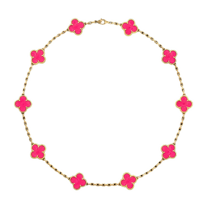 [Luna Brilliance]CLOVER 10 MOTIFS PINK ENAMEL NECKLACE