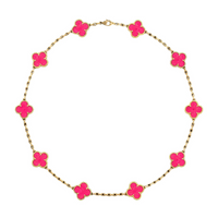 [Luna Brilliance]CLOVER 10 MOTIFS PINK ENAMEL NECKLACE