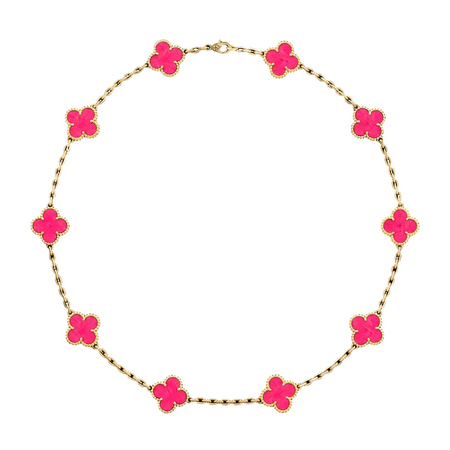 [Luna Brilliance]CLOVER 10 MOTIFS PINK ENAMEL NECKLACE