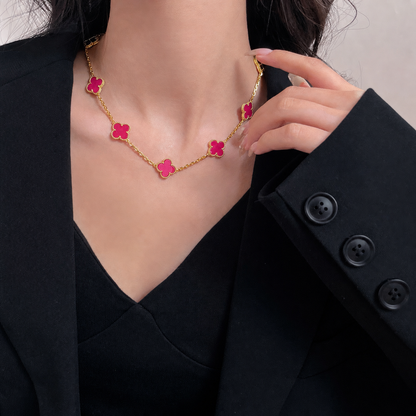 [Luna Brilliance]CLOVER 10 MOTIFS PINK ENAMEL NECKLACE