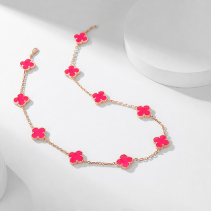 [Luna Brilliance]CLOVER 10 MOTIFS PINK ENAMEL NECKLACE