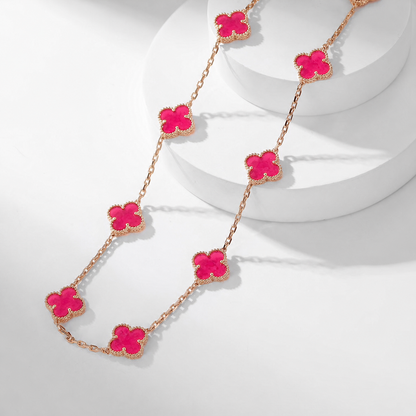 [Luna Brilliance]CLOVER 10 MOTIFS PINK ENAMEL NECKLACE