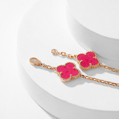 [Luna Brilliance]CLOVER 10 MOTIFS PINK ENAMEL NECKLACE