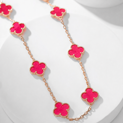 [Luna Brilliance]CLOVER 10 MOTIFS PINK ENAMEL NECKLACE