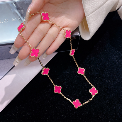 [Luna Brilliance]CLOVER 10 MOTIFS PINK ENAMEL NECKLACE