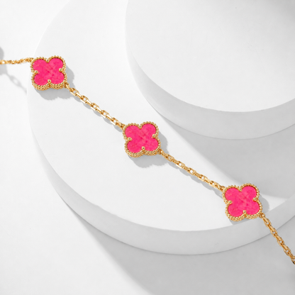 [Luna Brilliance]CLOVER 10 MOTIFS PINK ENAMEL NECKLACE
