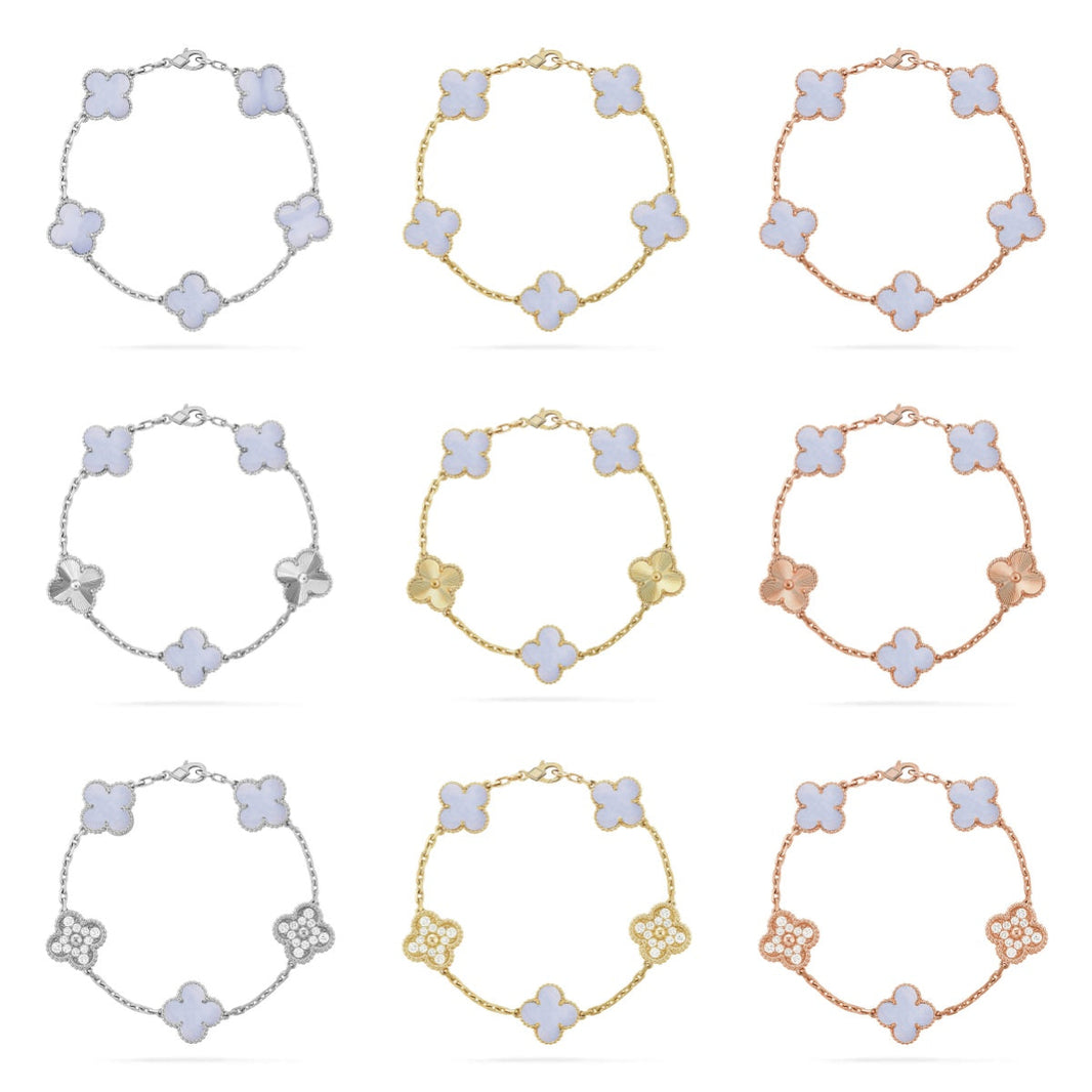 [LUXE] CLOVER 5 MOTIF PURPLE CHALCEDONY BRACELET COLLECTION