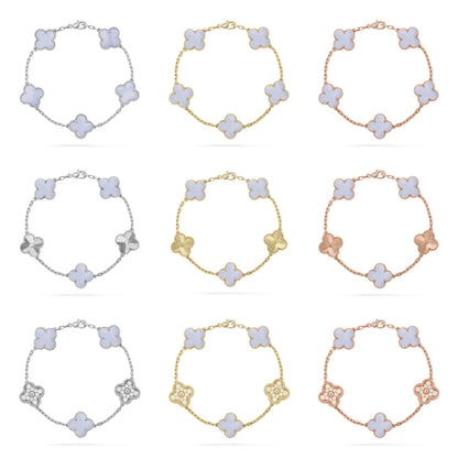 [Luna Brilliance] CLOVER 5 MOTIF PURPLE CHALCEDONY BRACELET COLLECTION