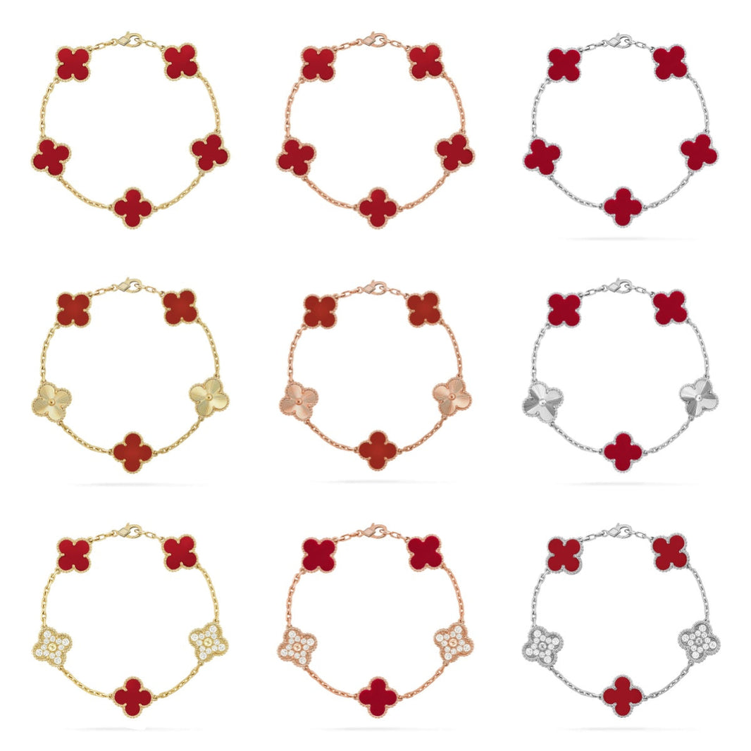 [LUXE] CLOVER 5 MOTIF RED CORNELIAN BRACELET COLLECTION