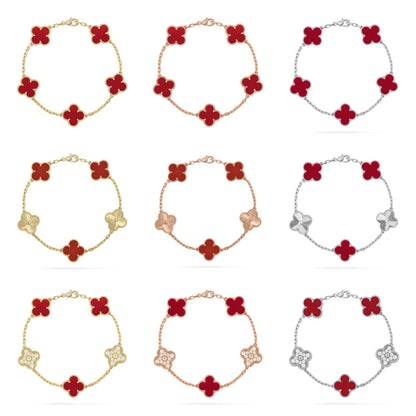 [LUXE]CLOVER  5 MOTIFS CARNELIAN GOLD BRACELET