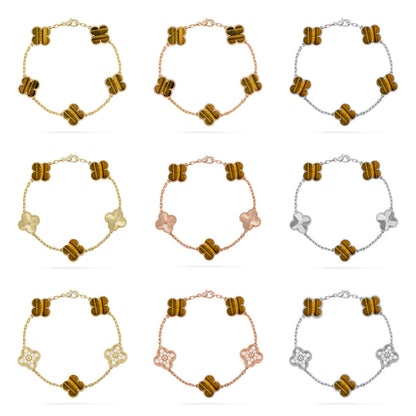 [Luna Brilliance] CLOVER 5 MOTIFS TIGER EYE BRACELET COLLECTION