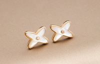 [Luna Brilliance]JEUX DE WHITE MOP PINK GOLD DIAMOND EARRINGS