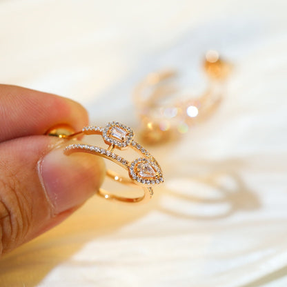 [Luna Brilliance]CREOLES MY TWIN 2 RANGS SILVER DIAMOND EARRINGS