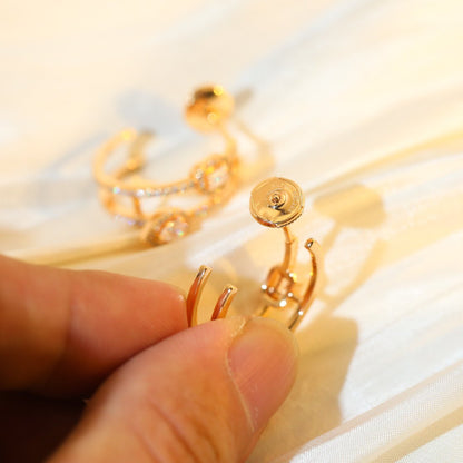 [Luna Brilliance]CREOLES MY TWIN 2 RANGS SILVER DIAMOND EARRINGS