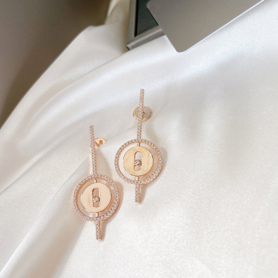 [Luna Brilliance]LUCKY MOVE ARROW PINK GOLD DIAMOND EARRINGS