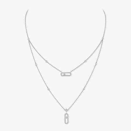 [Luna Brilliance]2 Rows Rose Gold Diamond Pave_ Necklace Move Uno