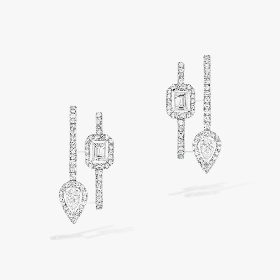 [Luna Brilliance]CREOLES MY TWIN 2 RANGS SILVER DIAMOND EARRINGS