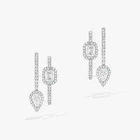 [Luna Brilliance]CREOLES MY TWIN 2 RANGS SILVER DIAMOND EARRINGS