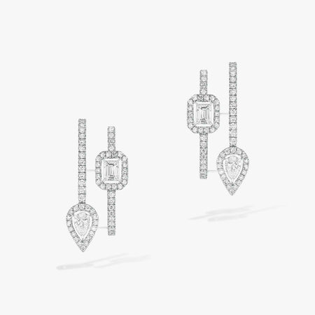 [Luna Brilliance]CREOLES MY TWIN 2 RANGS SILVER DIAMOND EARRINGS