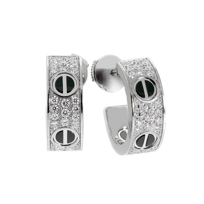 [Luna Brilliance]LOVE CERAMIC DIAMOND PAVED SILVER EARRINGS