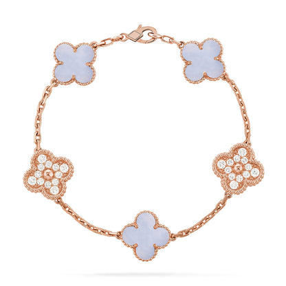 [Luna Brilliance]CLOVER 5 MOTIF PURPLE CHALCEDONY BRACELET COLLECTION