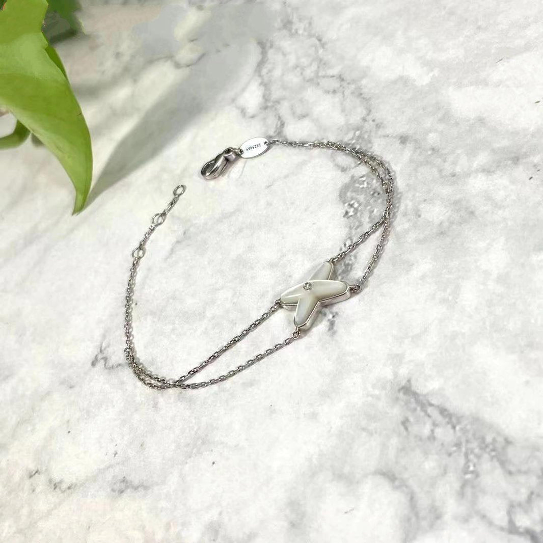 [LORA]JEUX BRACELET WHITE MOP SILVER 1 DIAMOND