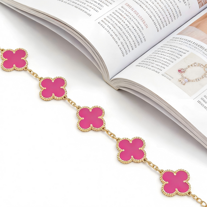 [Luna Brilliance]CLOVER 5 MOTIFS PINK PORCELAIN GLAZE BRACELET