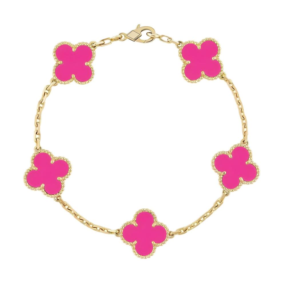 [Luna Brilliance]CLOVER 5 MOTIFS PINK PORCELAIN GLAZE BRACELET