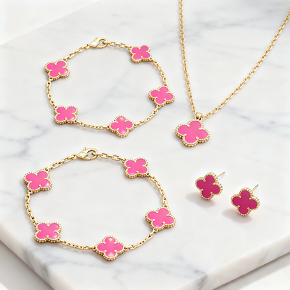 [Luna Brilliance]CLOVER 5 MOTIFS PINK PORCELAIN GLAZE BRACELET