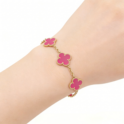 [Luna Brilliance]CLOVER 5 MOTIFS PINK PORCELAIN GLAZE BRACELET