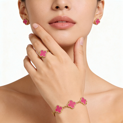 [Luna Brilliance]CLOVER 5 MOTIFS PINK PORCELAIN GLAZE BRACELET